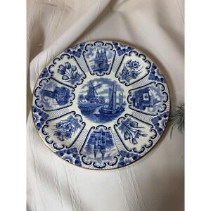Societe Ceramique Maastricht Old Dutch 8" Plate Blue White gold edge